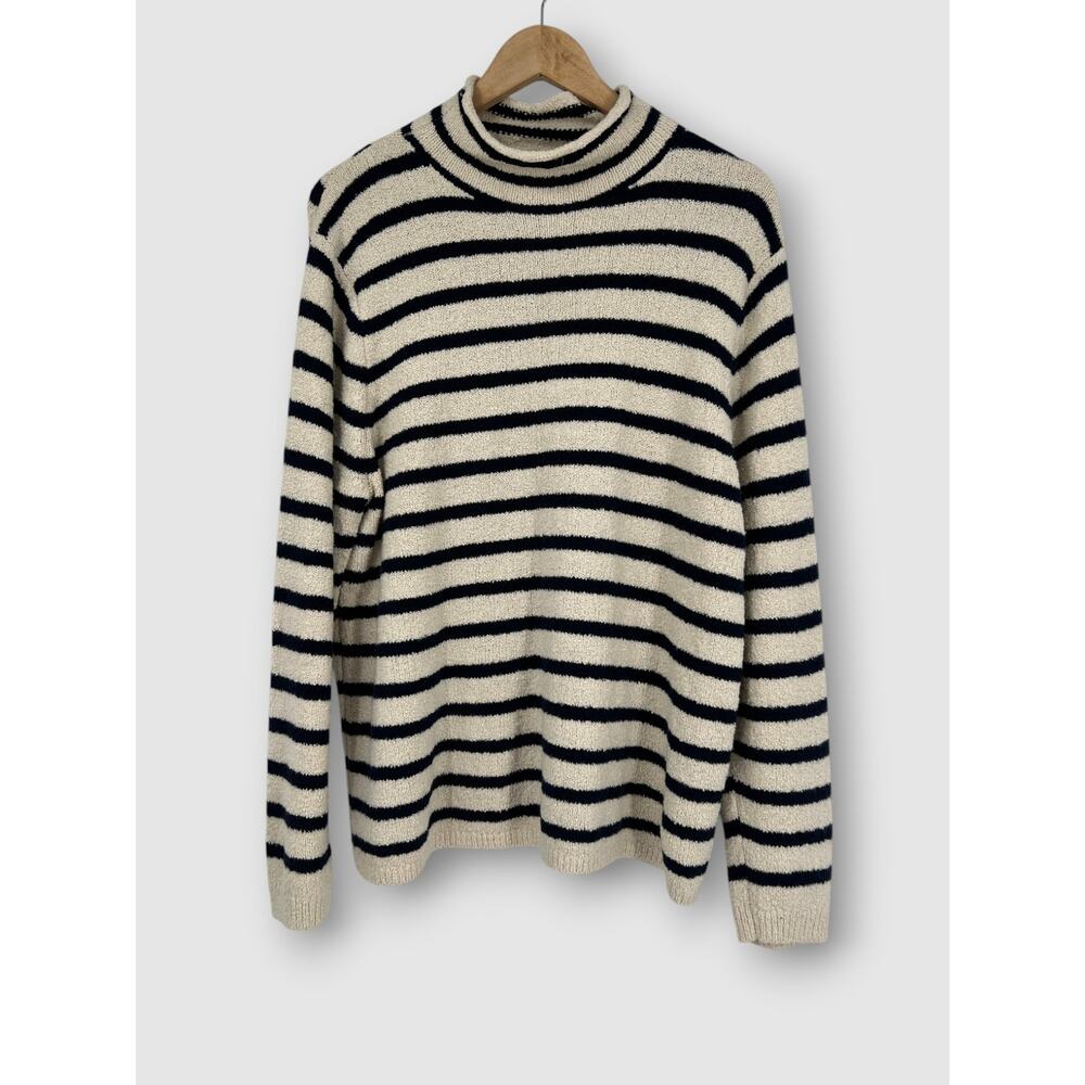 J.Crew Striped Mock Neck Pullover Sweater Cream Breton Stripe Knit Size Large